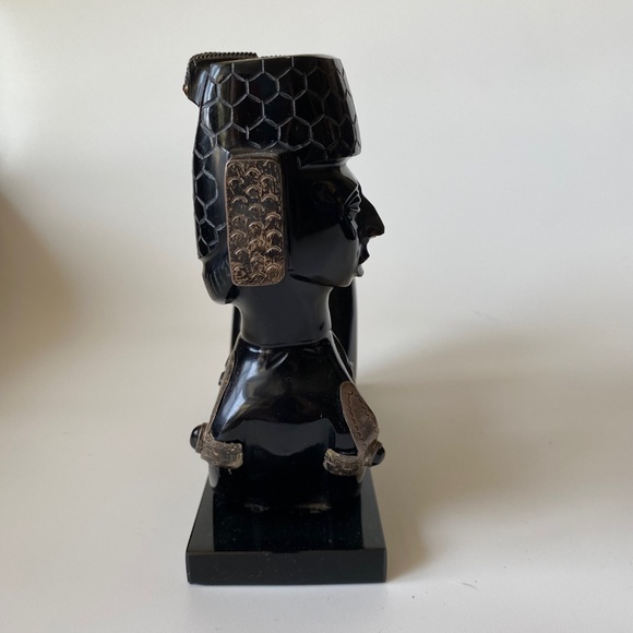 CHACMOOL Mesoamerican Obsidian Sculpture Gold Sheen and Applied Silver Detail - Picture 7 of 10